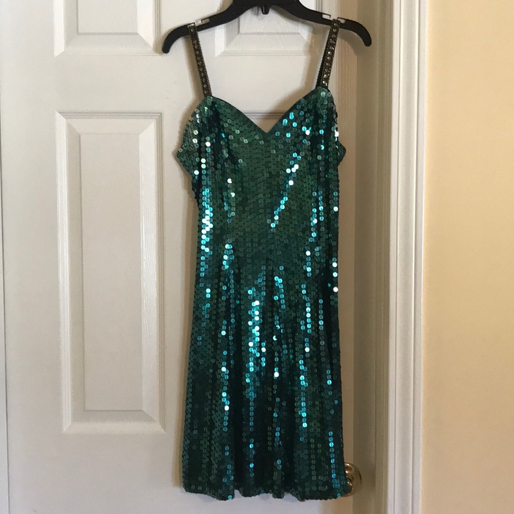 Vintage Emerald Green Sequin Formal Dress: Size SM